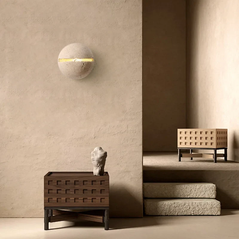 Afralia™ Yellow Travertine LED Wall Sconce for Bedroom Staircase Living Room - Nordic Modern Commercial-grade Mirror Light