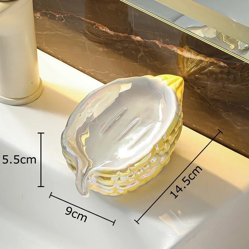 Afralia™ Bitter Gourd Ceramic Soap Dish - Bathroom Accessories Drainage Rack & Storage Container