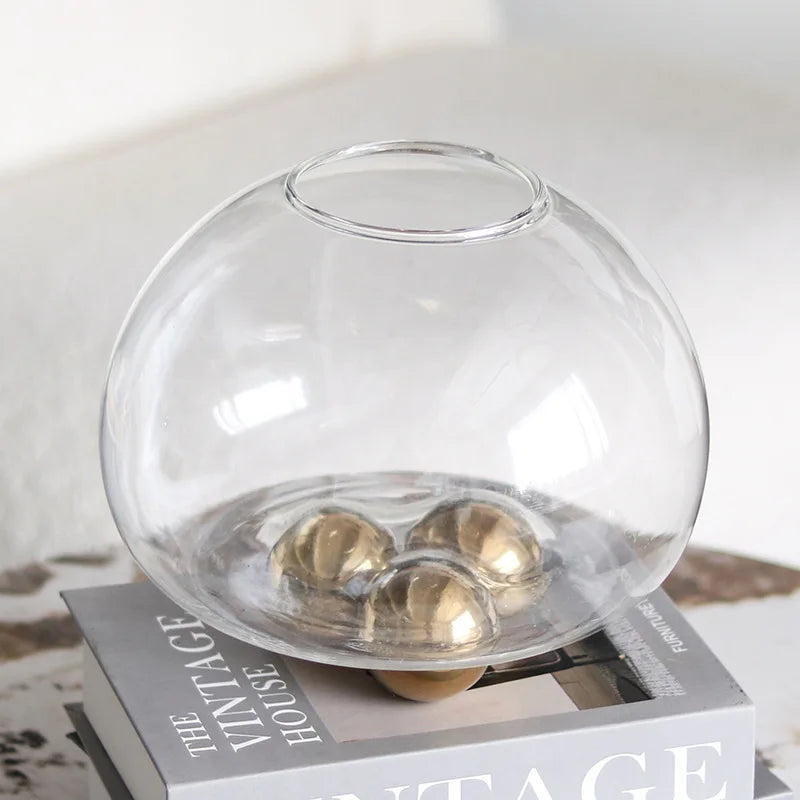 Afralia™ Geometric Golden Ball Glass Vase for Floral Arrangements and Home Decor