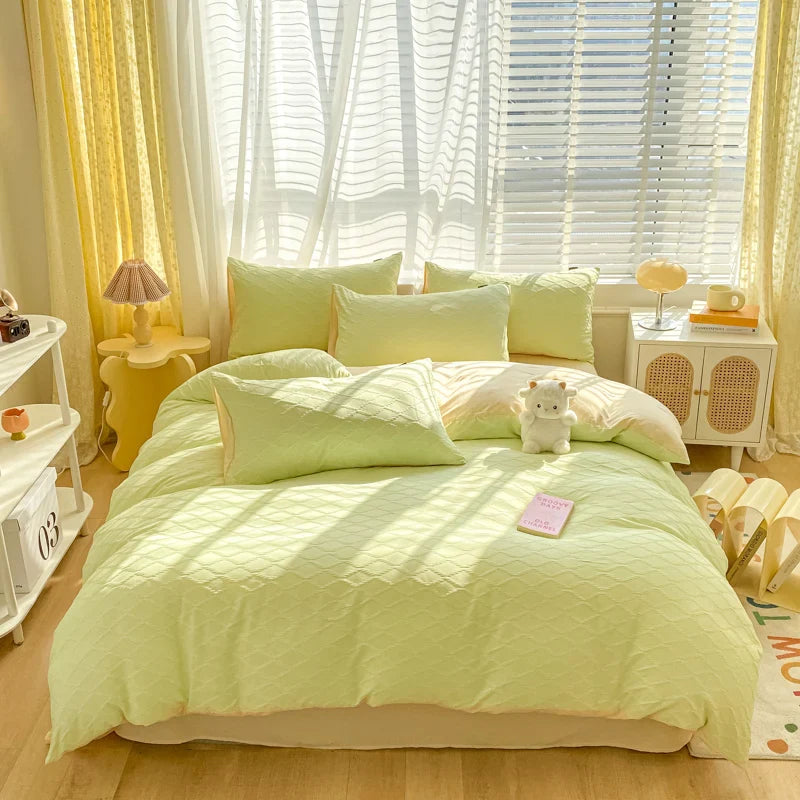 Afralia™ Fresh Bubble Yarn Fabric Bedding Set - Soft, Breathable Duvet Cover with Sheet