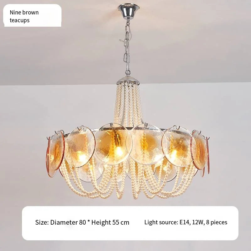 Afralia™ Pink Glass Pearl Chandelier: Modern Pendant Light for Living Room & Bedroom