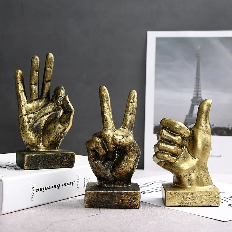 Afralia™ Retro Nordic Hand Gesture Desk Ornaments - Modern Living Room & Office Decoration