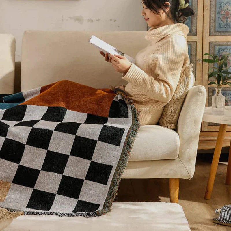 Afralia™ Cozy Plaid Wool Blend Crochet Checkerboard Blanket