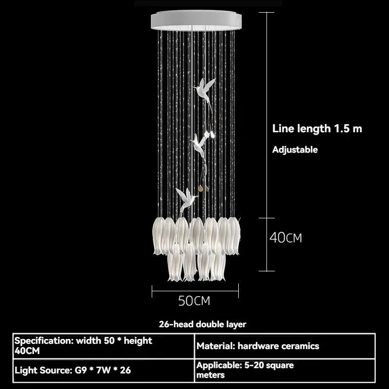 Afralia™ Ceramic Flower Chandelier for High Ceiling Staircase Loft Living Room