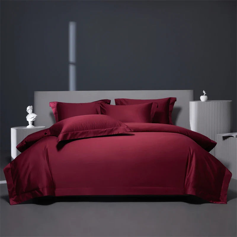 Afralia™ Burgundy Red Egyptian Cotton Bedding Set - Soft Silky Solid Color Luxe Duvet Cover, Sheet, Pillowcases