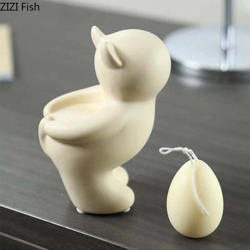 Afralia™ Yellow Yoga Cat Candle Holder Ceramic Aroma Diffuser Home Decoration
