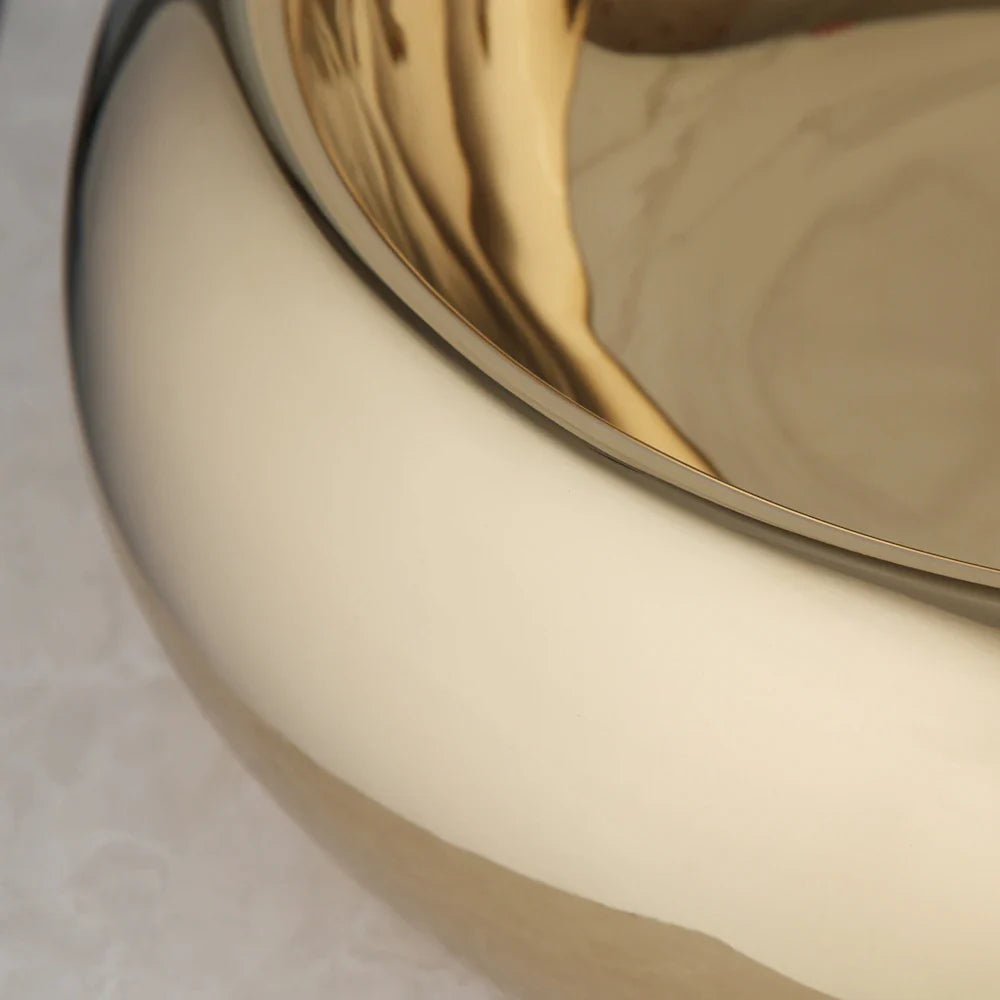 Afralia™ Golden Plated Round Ceramic Luxury Bath Mixer Set with Brass Faucet & Pop Drain