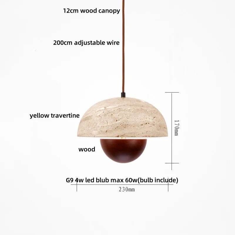 Afralia™ LED Pendant Lights Bar Decor Yellow Travertine Stone Wood Hang Lamp