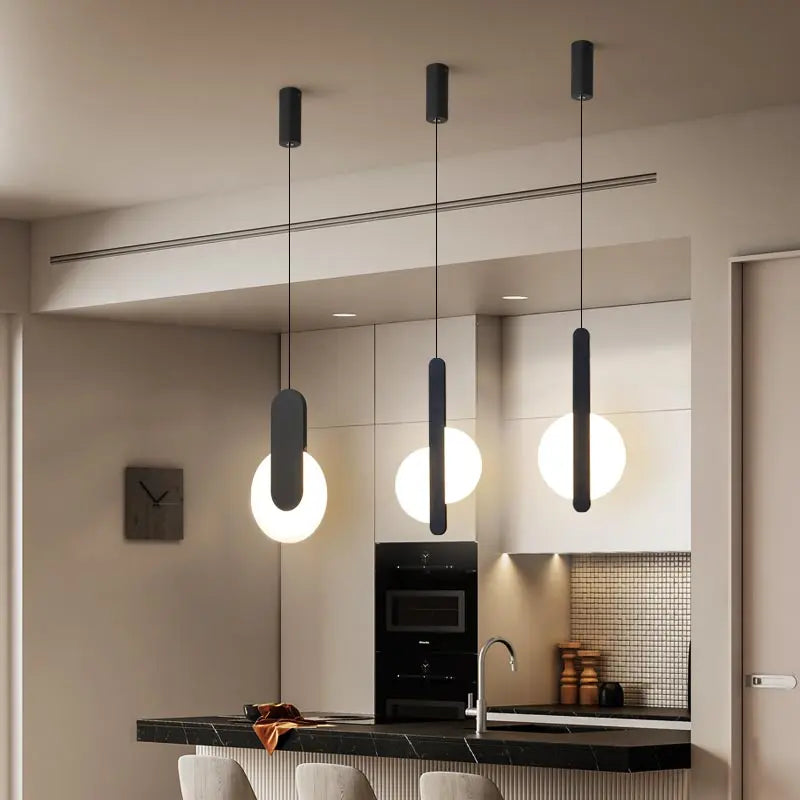 Afralia™ Modern LED Black Acrylic Pendant Chandelier for Bedroom Kitchen Dining Table