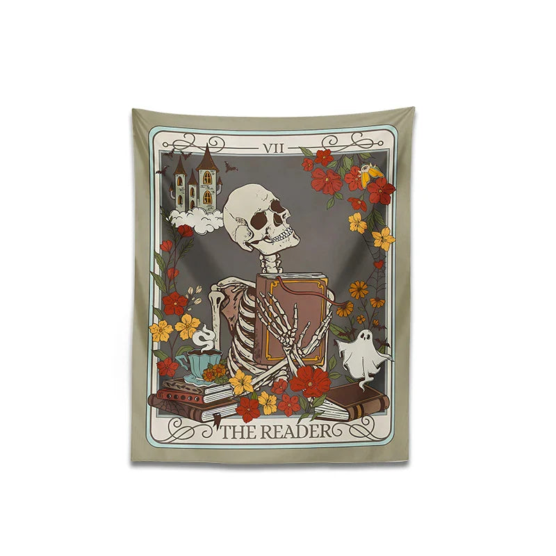 Afralia™ Reader Tarot Card Tapestry: Mystical Skeleton Wall Hanging for Home Decor