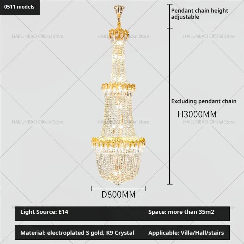 Afralia™ Crystal Chandelier: Luxury Duplex Hotel Living Room Stairwell Design