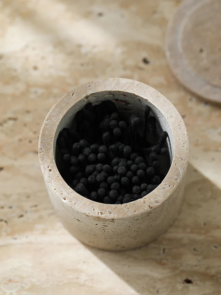 Afralia™ Round Marble Cotton Swab Holder & Spice Jar - Natural Stone Makeup Organiser