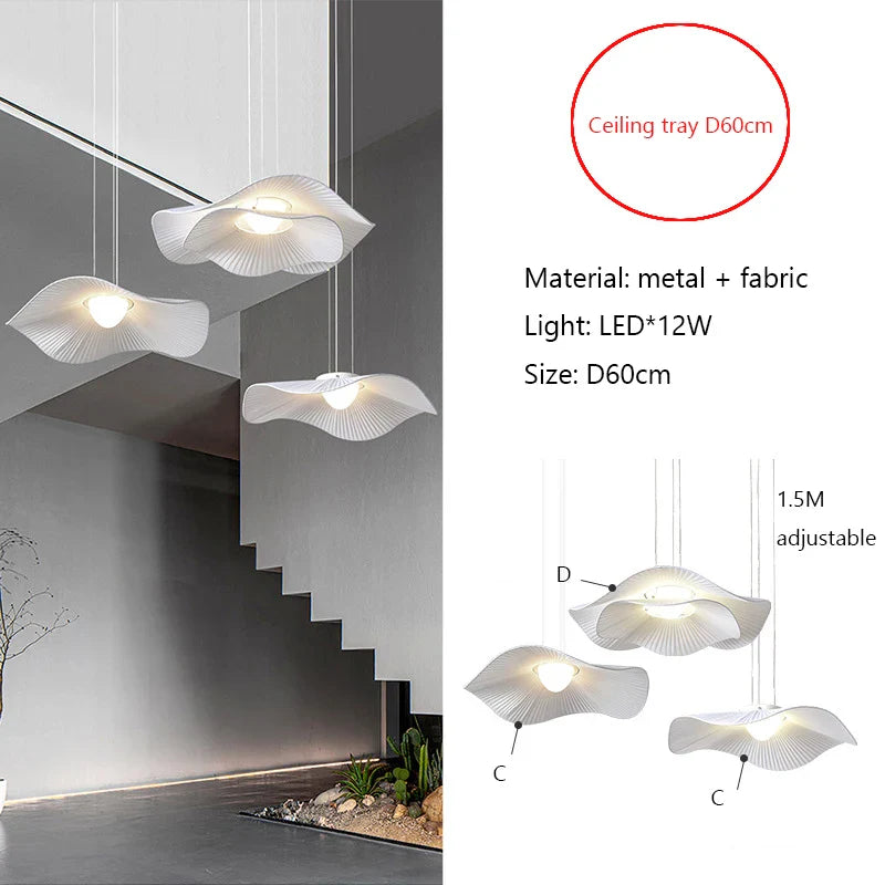 Afralia™ Nordic Minimalist Cream Fabric LED Chandelier for Living Room and Bedroom
