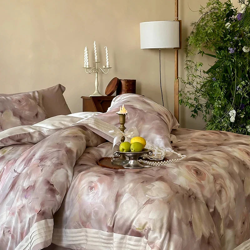 Afralia™ Romantic Rose Organza Lace Ruffles Bedding Set with Soft Silky Feel