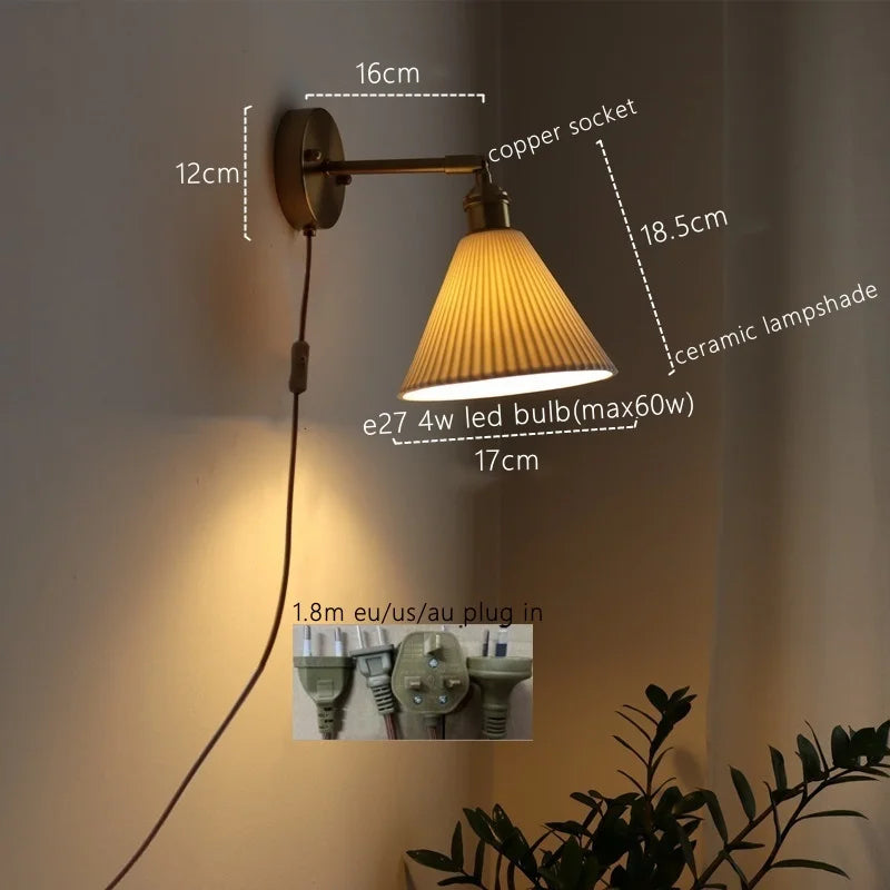 Afralia™ Ceramic Copper LED Wall Lamp for Bedroom Bedside Mirror Light