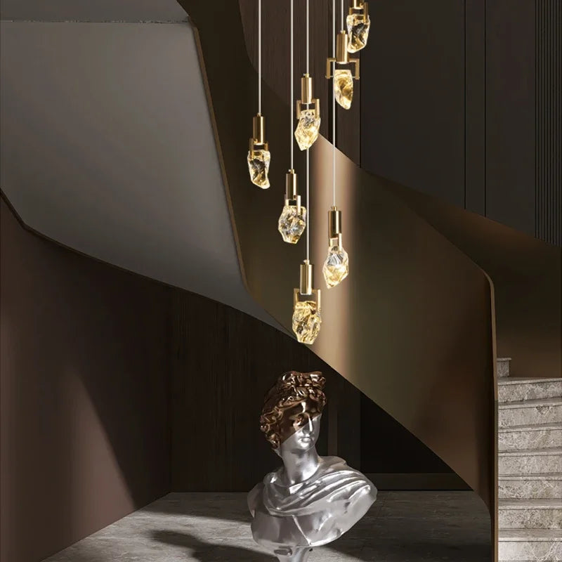 Afralia™ Modern Diamond Crystal Chandelier LED Hanging Light Gold Decor