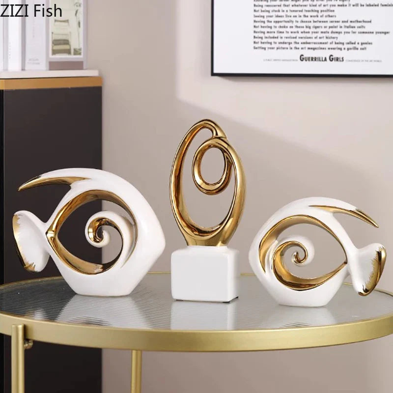 Afralia™ Gold Chain Abstract Ceramic Statue Desk Decoration Ornaments Sculpture Aesthetics