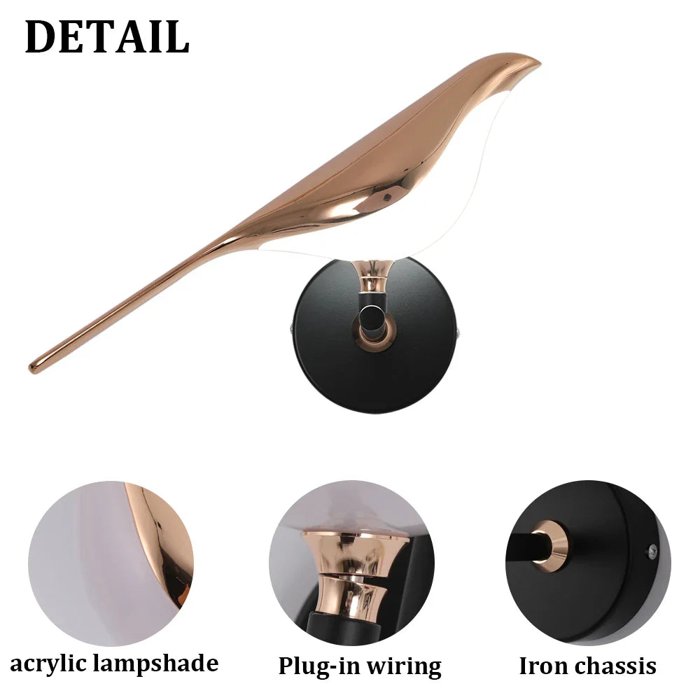 Afralia™ Bird Wall Light Night Modern Fixture Iron Lamp Living Room LED