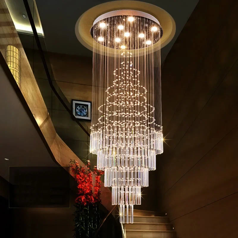 Afralia™ LED Crystal Staircase Chandelier: Elegant Lighting for Home, Hotel, and Restaurant