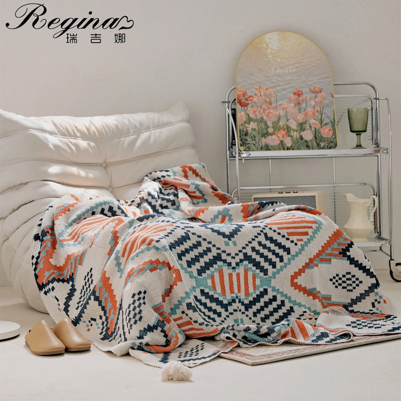 Afralia™ Boho Geometric Summer Blanket - Thin & Breathable Quilt for Children and Adults