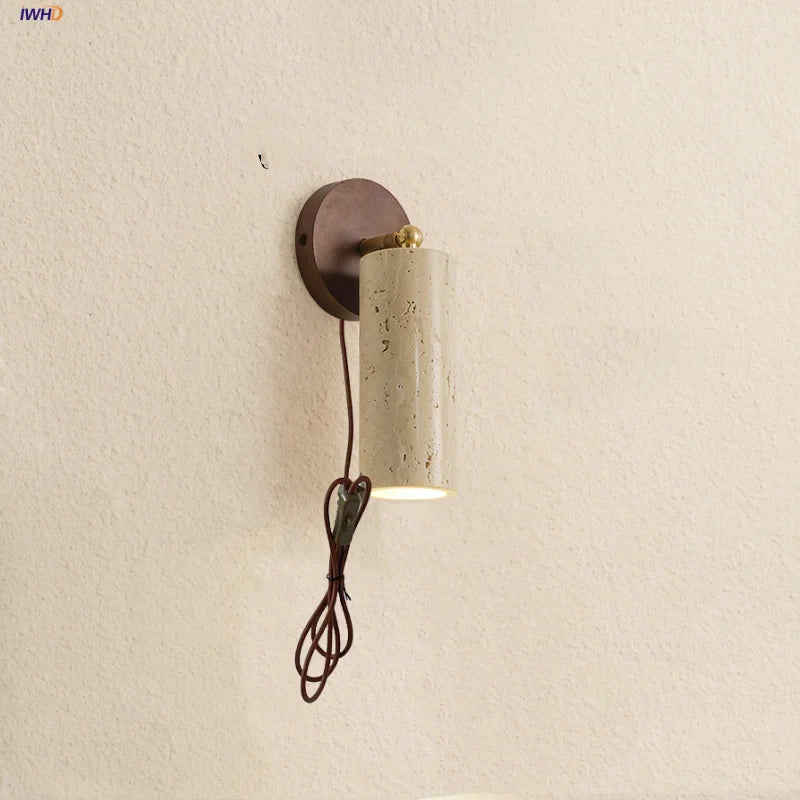 Afralia™ Copper LED Wall Light Study Hallway Bar Modern Yellow Travertine Stone Bedside Lamp