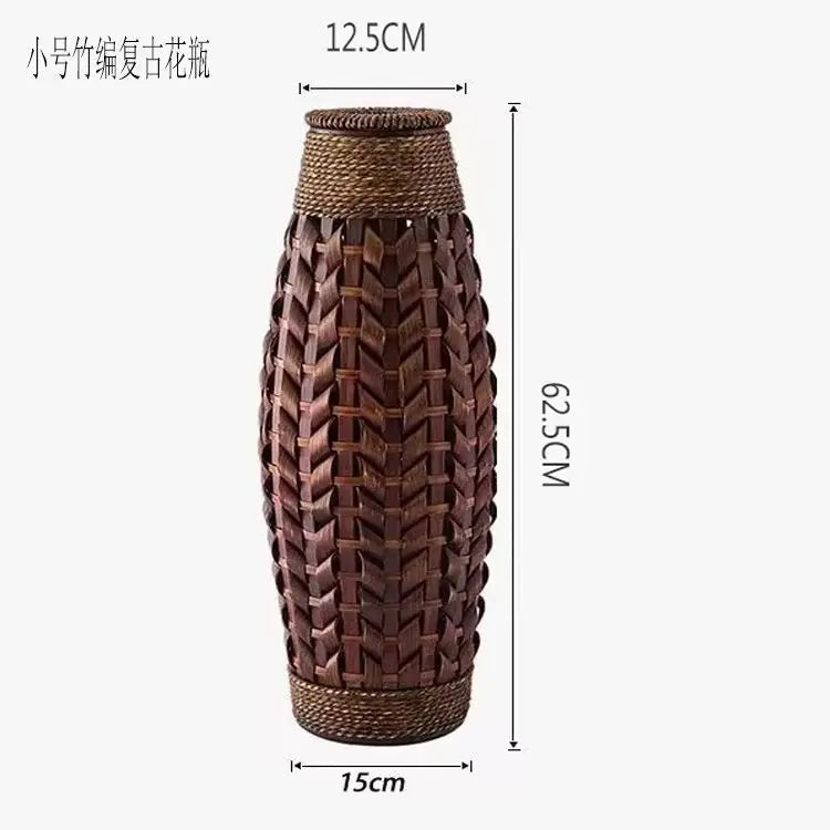 Afralia™ Bamboo Woven Vase Rattan Flower Glass Arrangement Dried Flower Basket Living Room Decor