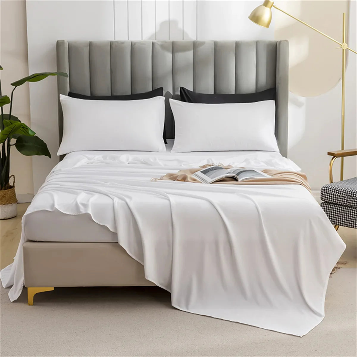 Afralia™ Solid Color Single Bed Sheet Soft Comfortable Bedding All Seasons Queen Size