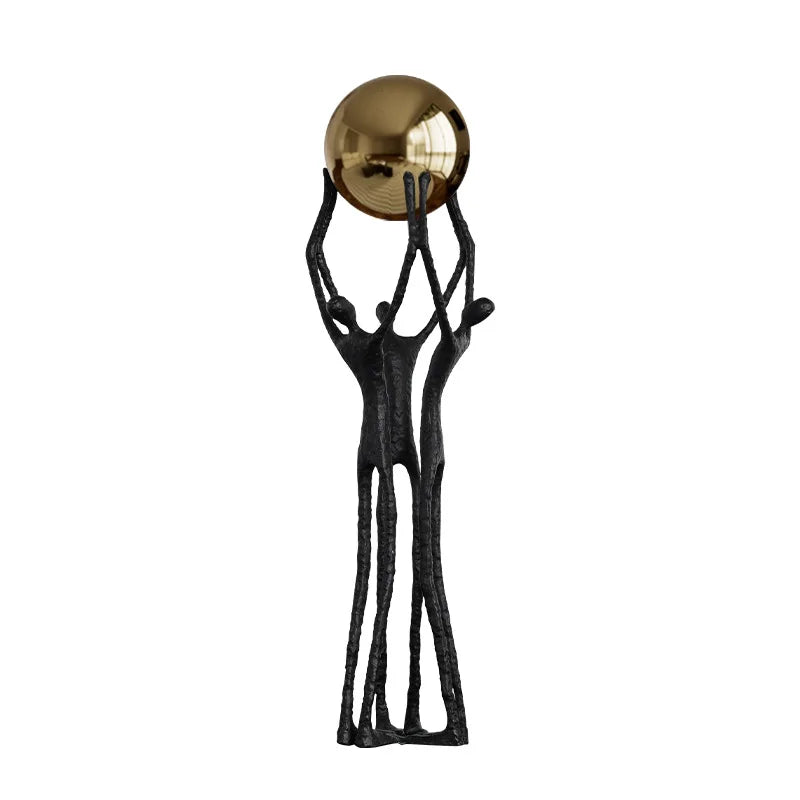 Afralia™ Human Figure Sculpture Golden Ball Holder Metal Figurine Home Decor