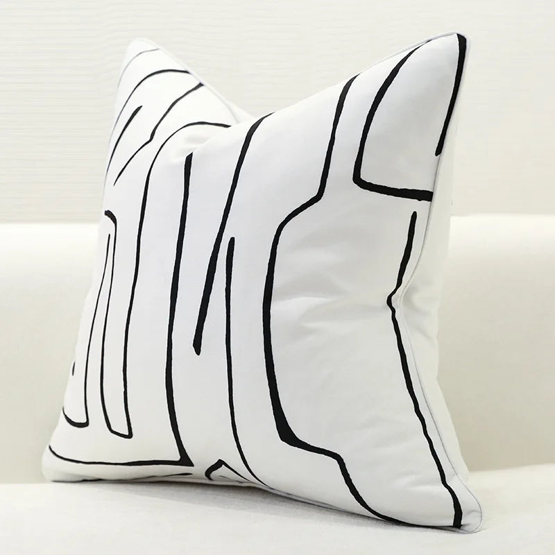 Afralia™ Nordic Light Luxury Cushion Cover Black White Line Print 50*50cm