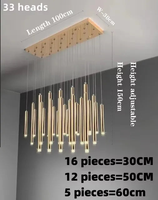 Afralia™ Crystal Chandelier: Luxury Gold Black Linear Ceiling Light for Living Room