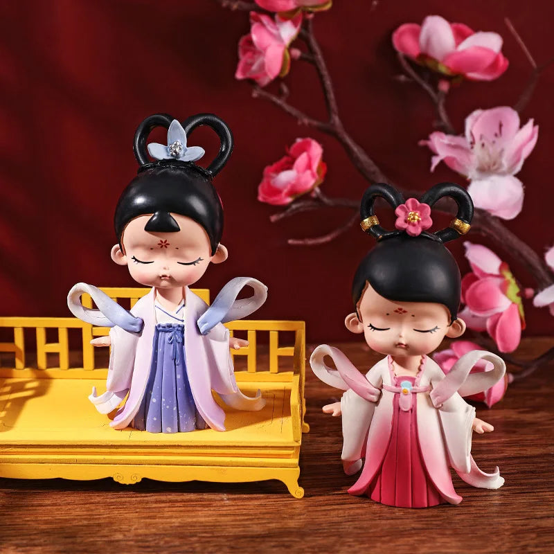 Afralia™ Chinese Hanfu Court Princess Resin Statue Ornament for Bookshelf Decor