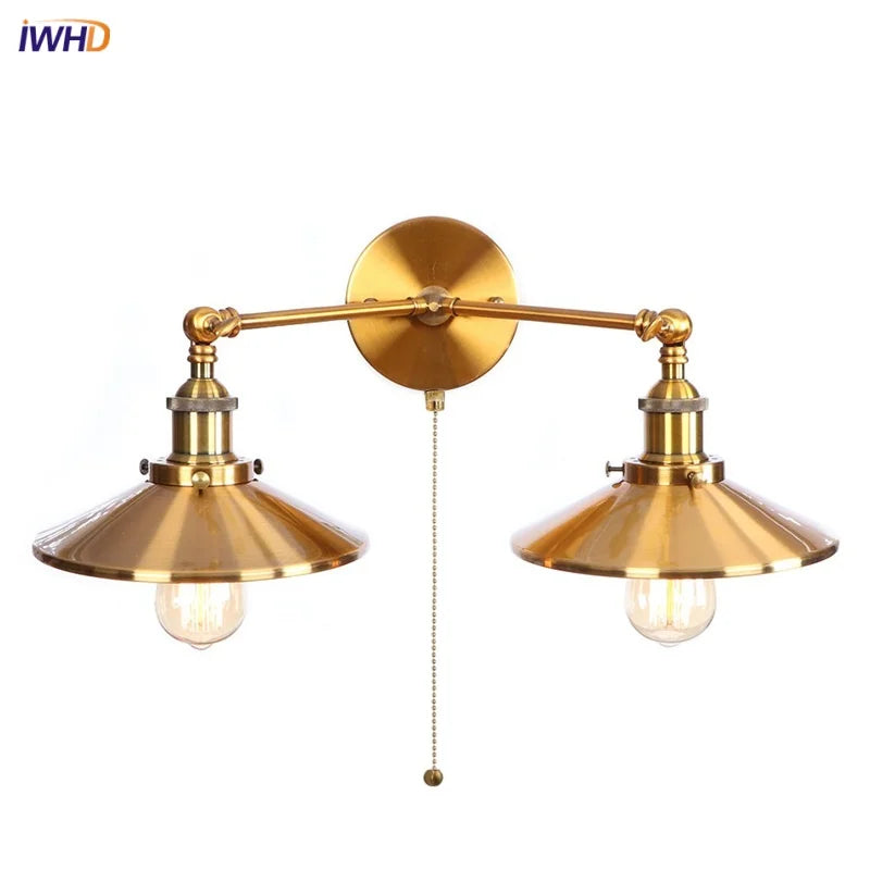Afralia™ Gold Vintage 2-Head Industrial LED Wall Lights for Home Decor