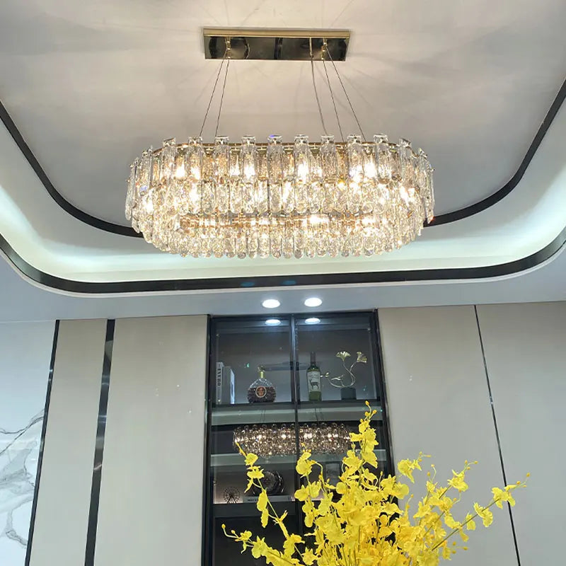 Afralia™ Gold Round/Oval Crystal Chandelier for Living & Dining Room