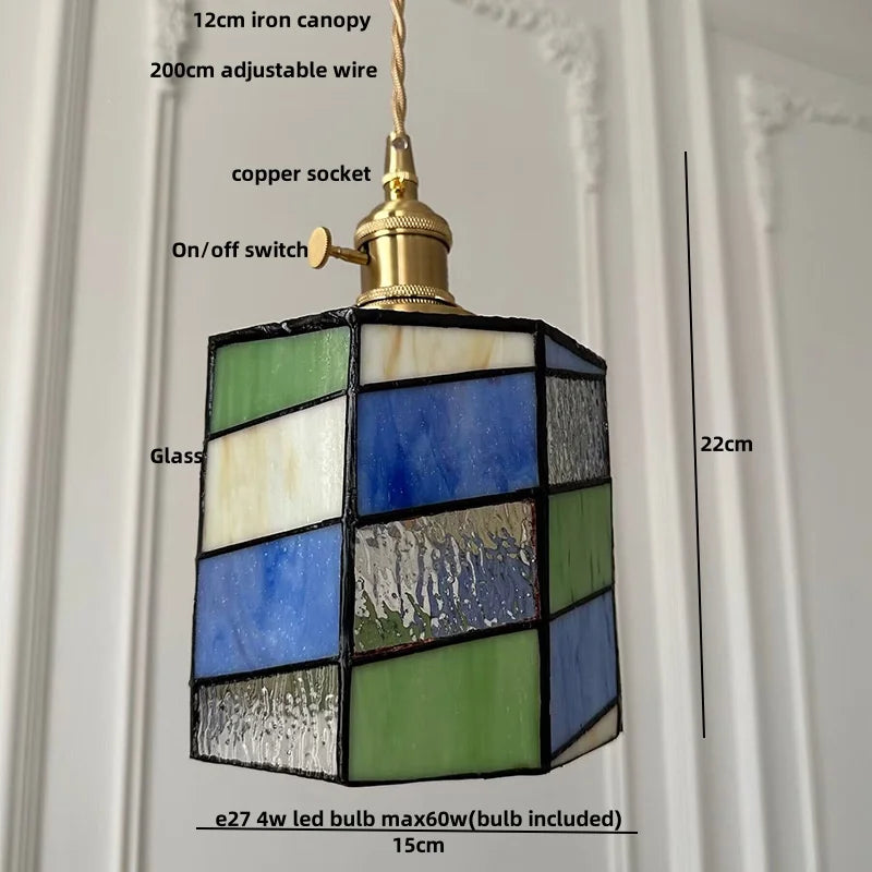 Afralia™ LED Glass & Wood Pendant Lamp Vintage Copper Hanging Lights