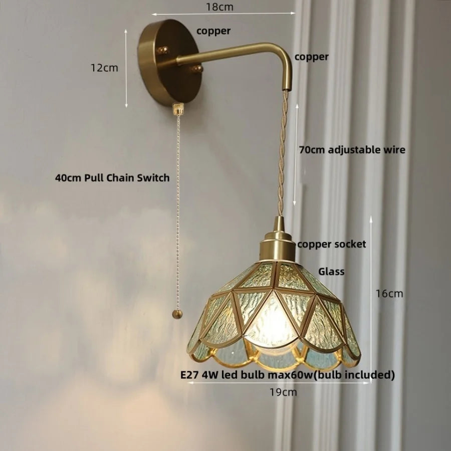 Afralia™ Amber Glass LED Wall Light Modern Nordic Bedroom Reading Lamp