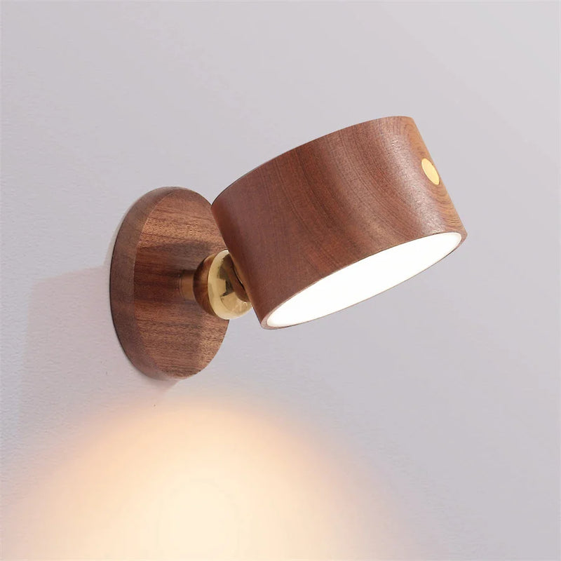 Afralia™ Wood Wall Lamp Night Light USB Rechargeable Touch Dimming 360°Rotate Eye Protection