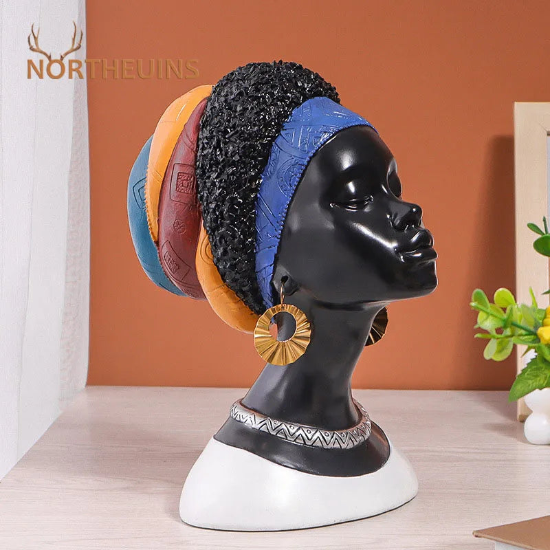 Afralia™ Resin African Woman Head Statue for Home Decor & Jewelry Display