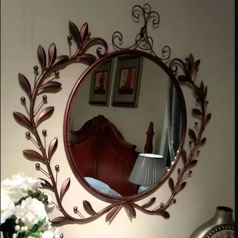 Afralia™ Wrought Iron Retro Light Luxury Wall-Mounted Mirror for Bathroom & Makeup
