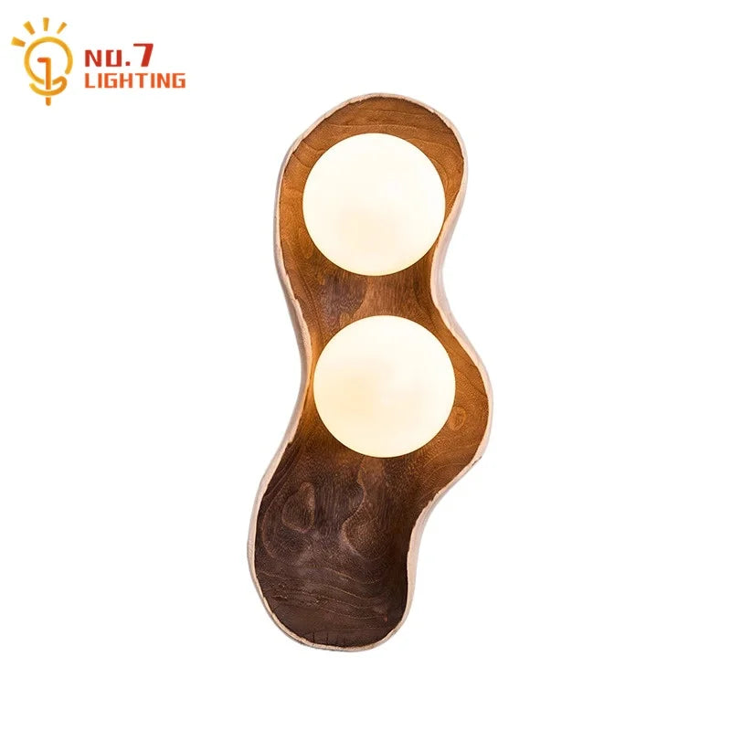 Afralia™ Zen Art Solid Wood Wall Lamp LED G9 Vintage Stylish Decor Bedroom Living Room
