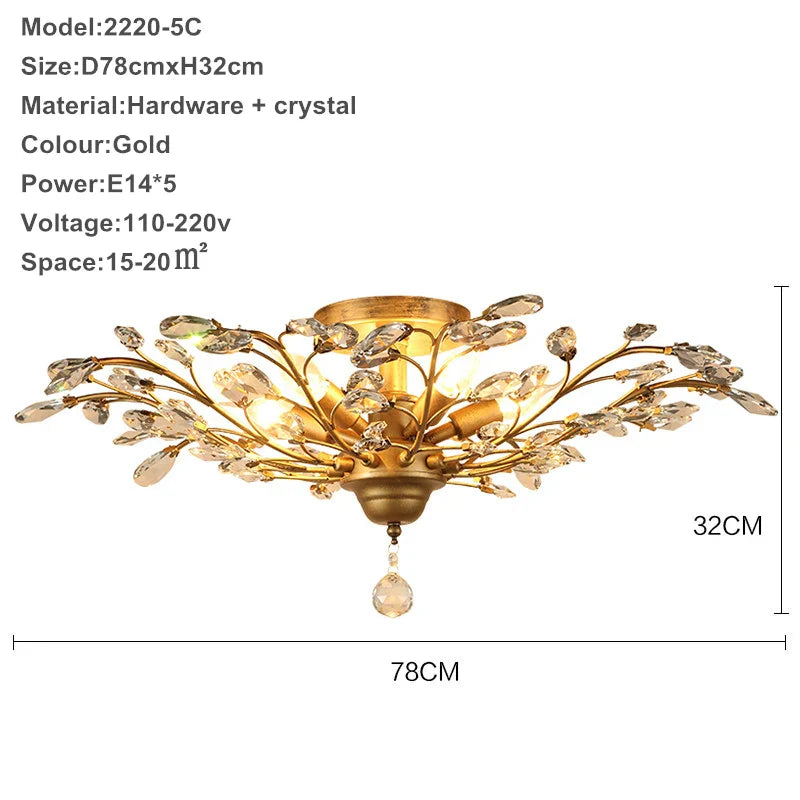 Afralia™ Tree Branch Leaves Chandelier: Vintage Crystal Lustre for Living Room, Bedroom, Kitchen