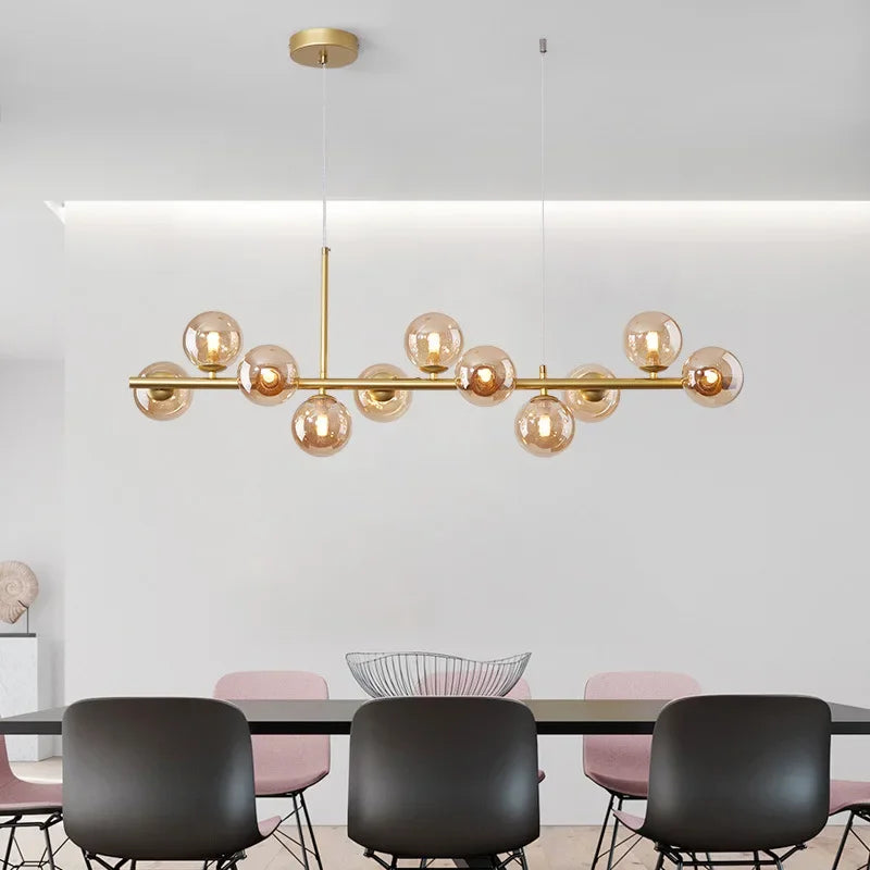 Afralia™ Gold Glass Ball LED Pendant Light 11 Heads Kitchen Dining Room Suspension