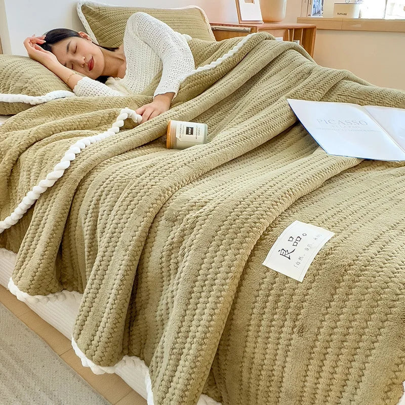 Afralia™ Double Sided Jacquard Milk Velvet Blanket - Winter Warm Sofa Cover