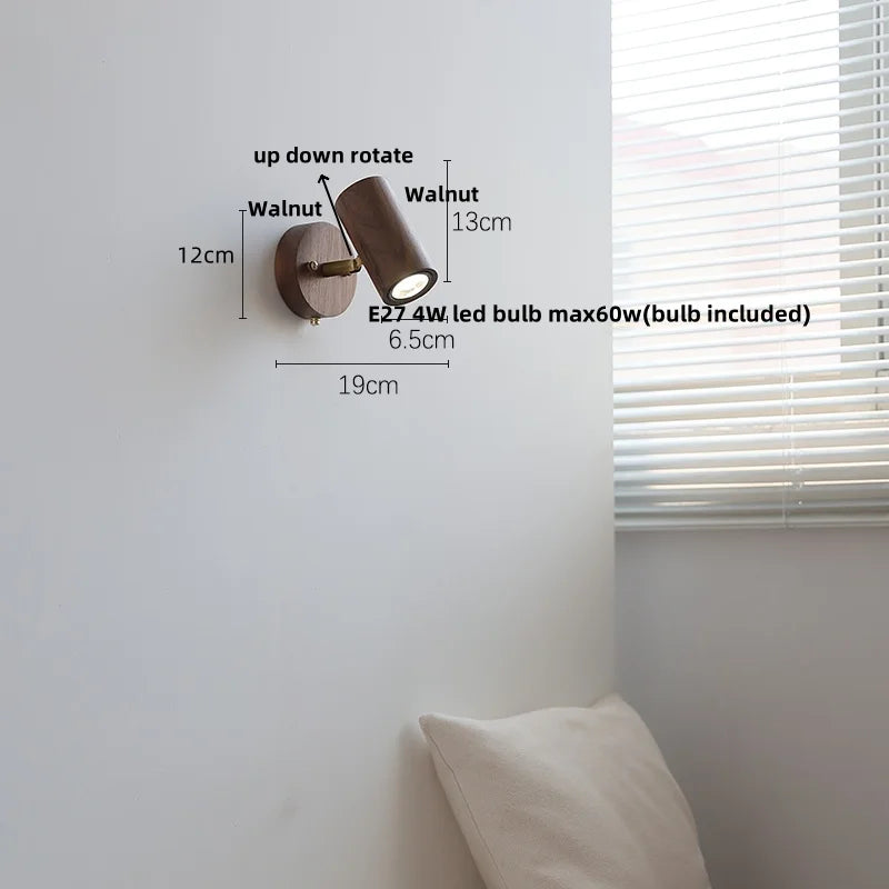 Afralia™ Walnut Wood LED Wall Lights Bedroom Modern Wall Lamp Fixtures