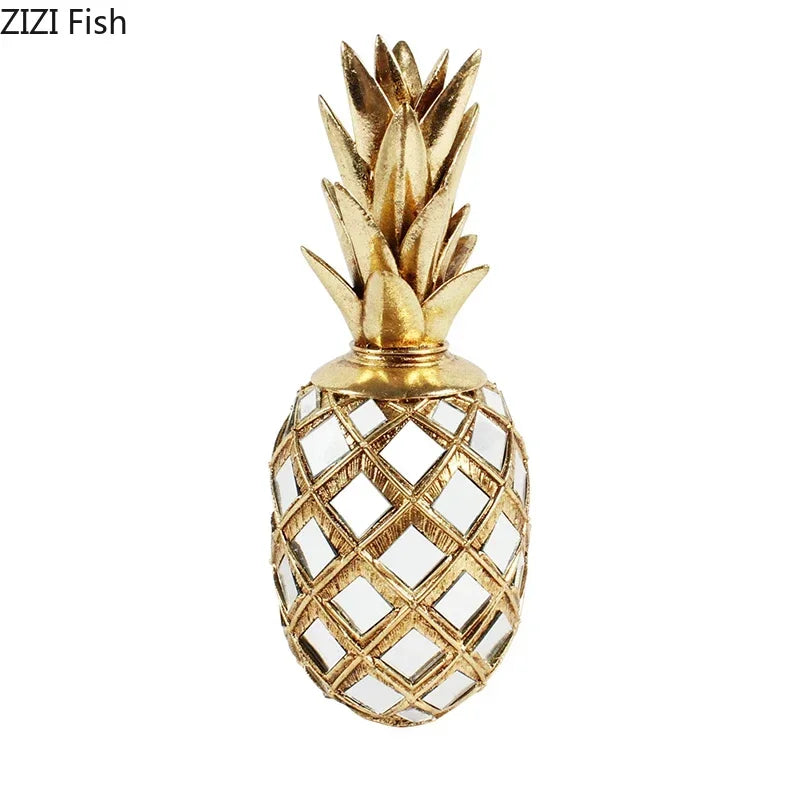 Afralia™ Golden Pineapple Resin Sculpture Desk Decoration Art Statuette