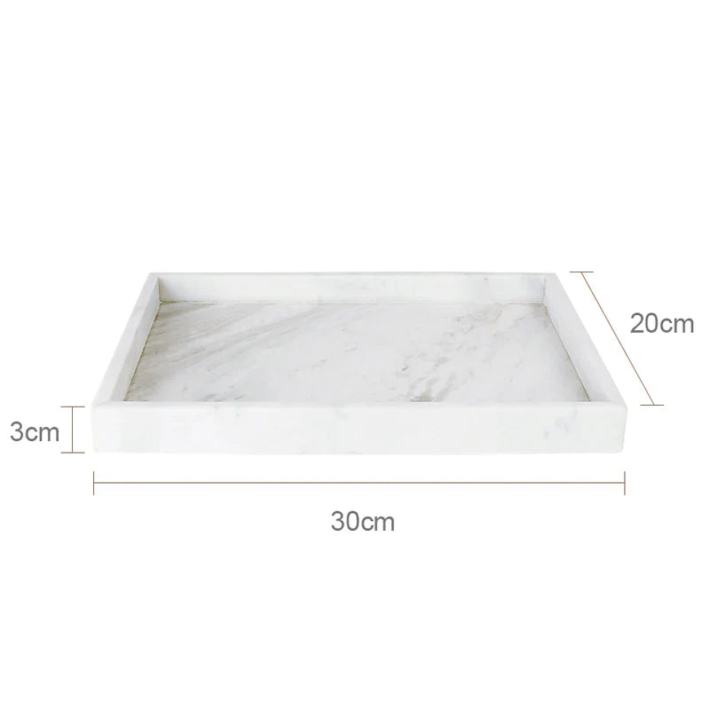 Afralia™ Volakos White Marble Bathroom Set: Soap Dispenser, Makeup Rack, Vanity Tray