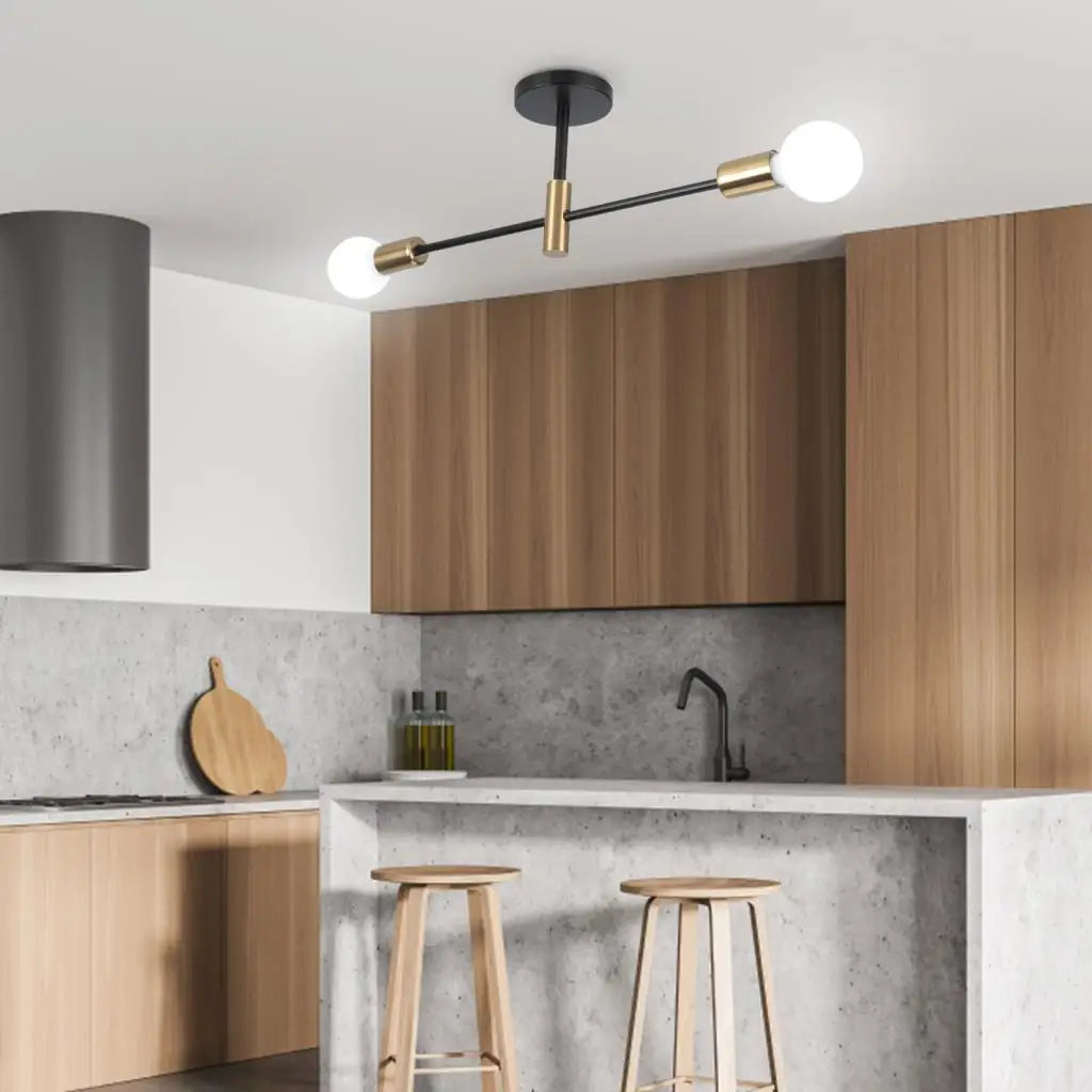 Afralia™ Modern Black Gold Chandelier Wrought Iron LED Ceiling Lamp E27 Light Fixture