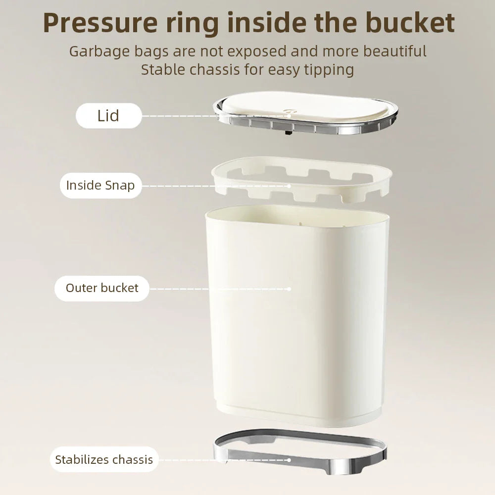 Afralia™ Light Luxury Bathroom Trash Can with Lid for Kitchen, Living Room - Waterproof Narrow Waste Bin