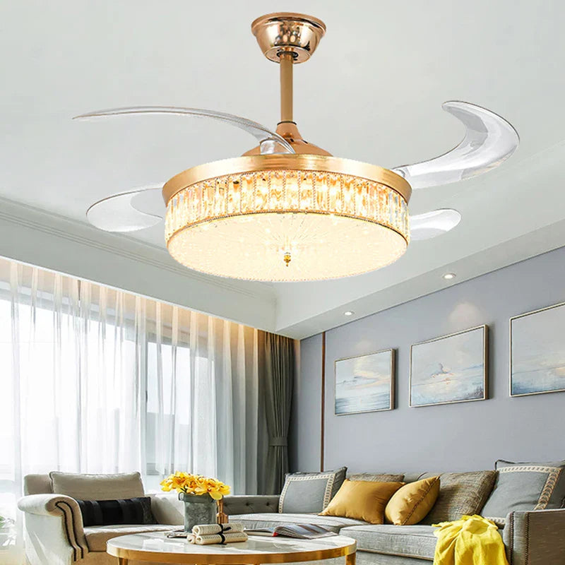 Afralia™ Crystal Ceiling Fans with LED Light & Remote Control, Gold Finish
