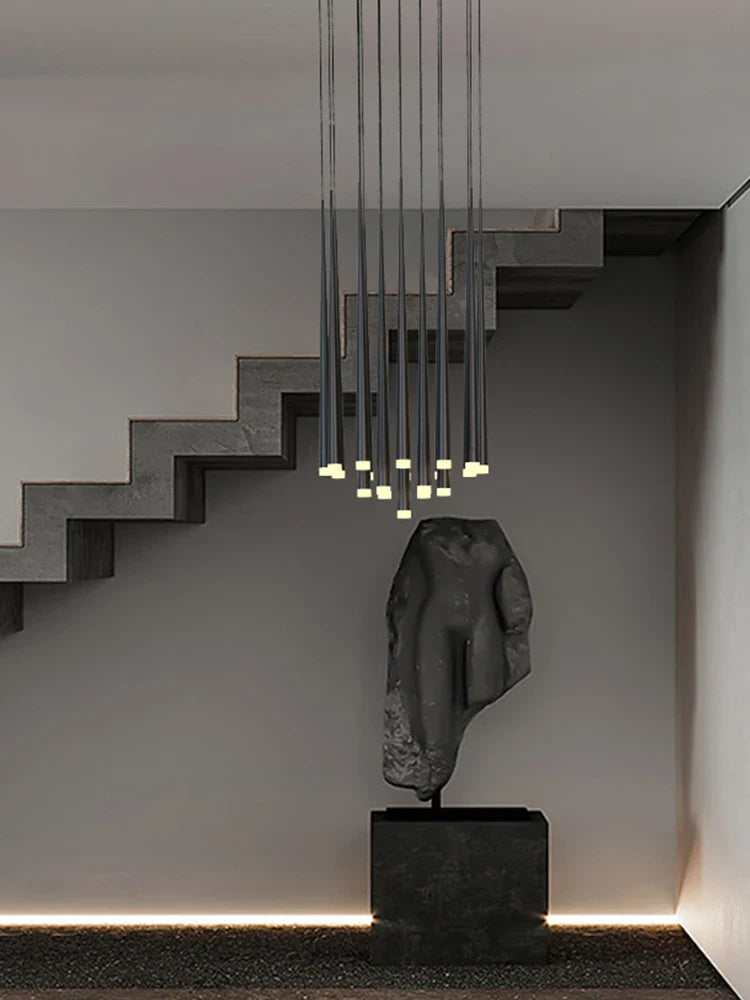 Afralia™ LED Conical Staircase Chandelier Pendant - Modern Duplex Loft Hanging Lights