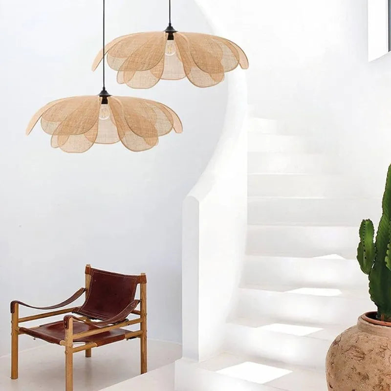 Afralia™ Rattan Flower Chandelier: Handmade Woven Lampshade for Living & Dining Room Lighting